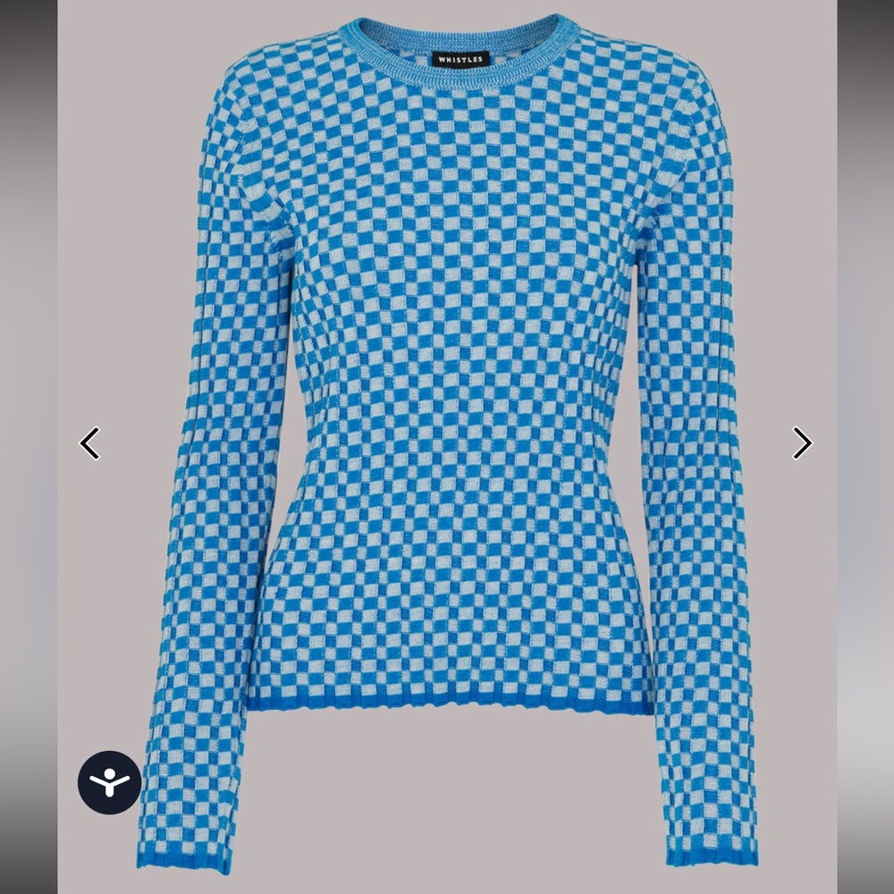Whistles Blue Check Rib Knit Long Sleeve Sweater
